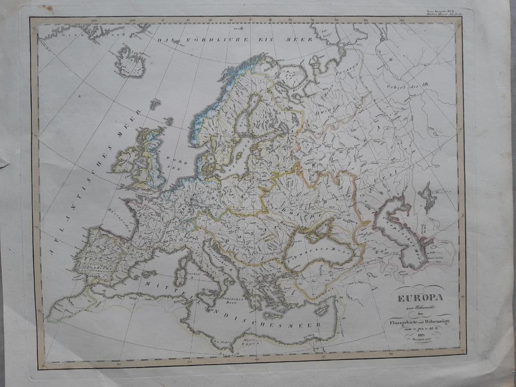 06 / Europa gekleurde kopergravure uit 1829, Antiek en Kunst, Kunst | Etsen en Gravures, Ophalen of Verzenden