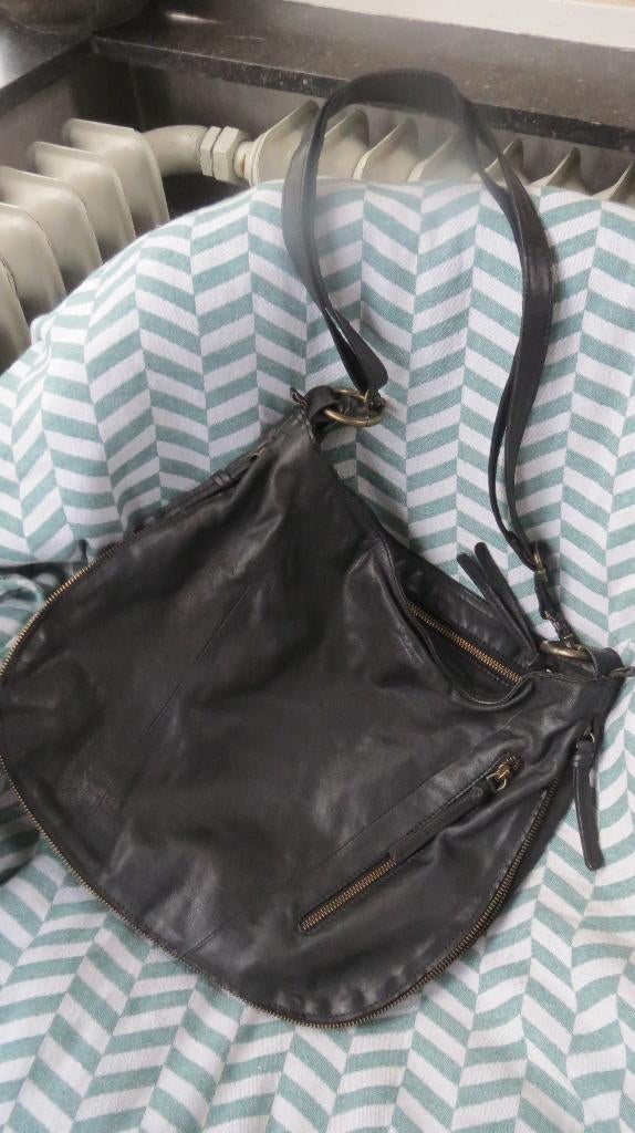 Aunts & Uncles leren tas, ruim, grootte verstelbaar met rits, Overige merken, Verzenden, Zwart, Zo goed als nieuw