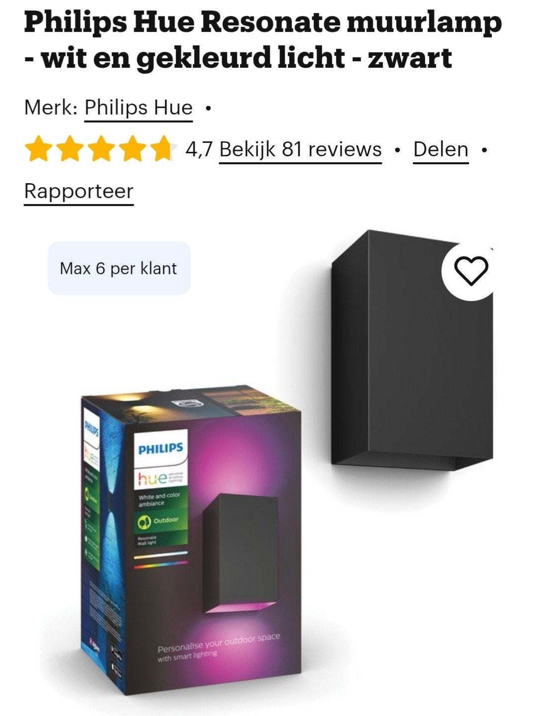 Philips Hue Resonate muurlamp - wit en gekleurd licht - zwar, Zwart, Nieuw, Ophalen of Verzenden, Philips Hue