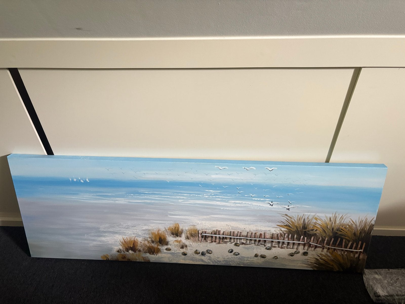Schilderij Strandgezicht met Duinen en Zee, Handgeschilderd, Olieverf, Textiel, Landschap