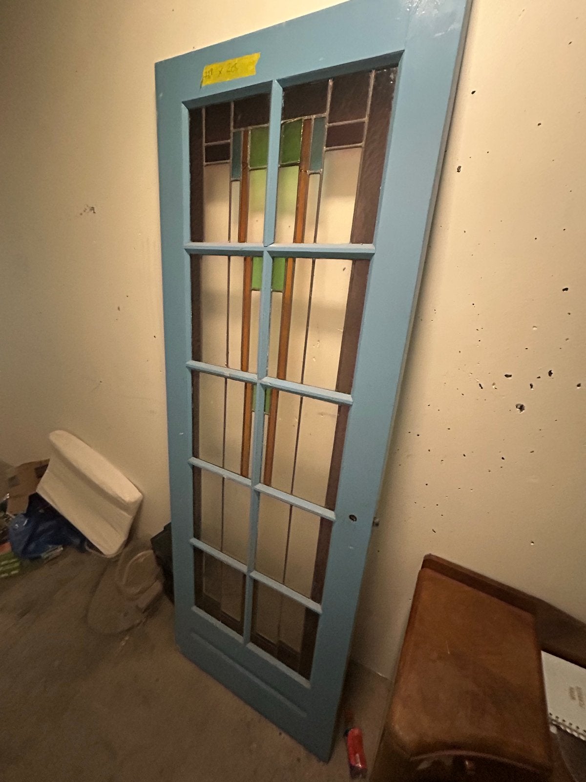 Vintage binnendeur met glas-in-lood (77,8 x 205 cm), Gebruikt, Minder dan 80 cm, Binnendeur, Ophalen of Verzenden