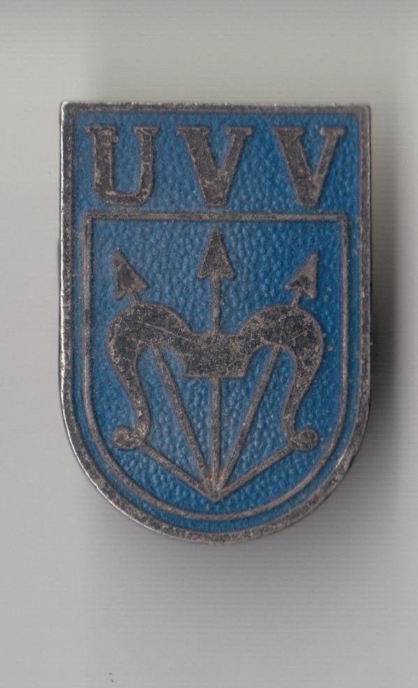 Unie Van Vrijwilligers UVV emaille broche, Gebruikt, Niet vindbaar, Niet vindbaar, Speldje of Pin