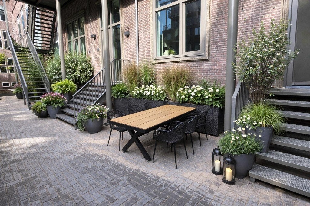 Tuinset met 8 kunststof stoelen, Tuin en Terras, Tuinsets en Loungesets, Ophalen, Kunststof, Gebruikt, 6 zitplaatsen