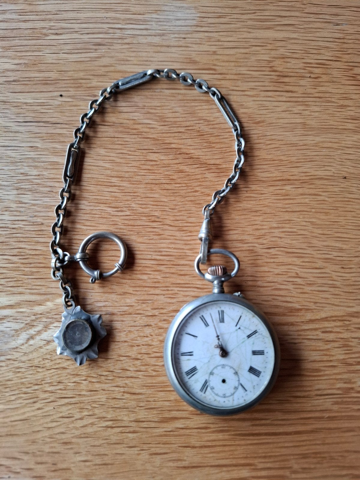 Antiek zilveren zakhorloge met ketting, Zakhorloge, Met ketting, Voor 1900, Zilver