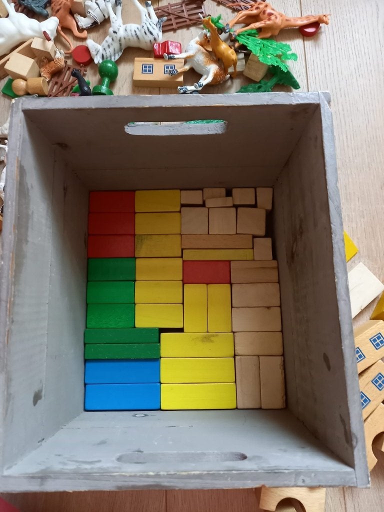 Houten speelgoed - gekleurde stapelblokken - blokken set, Ophalen of Verzenden, Gebruikt, Overige merken