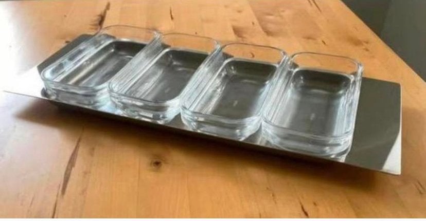 Serveerschaal Alessi met 4 glazen bakjes ZGAN, Overige materialen, Ophalen of Verzenden, Overige stijlen, Schaal of Schalen