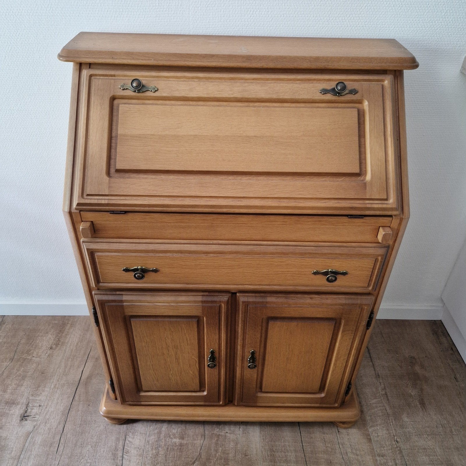 Vintage eikenhouten secretaire met lade en kast, Huis en Inrichting, Kasten | Secretaires, Ophalen, Gebruikt, Vintage, Klassiek