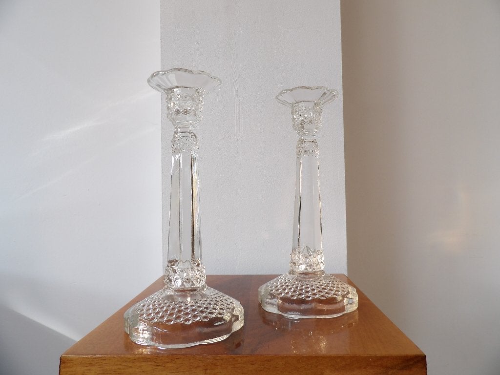 Set Art Deco Kandelaars, Brockowitz, Duitsland 30/40er jaren, Ophalen of Verzenden, Glas