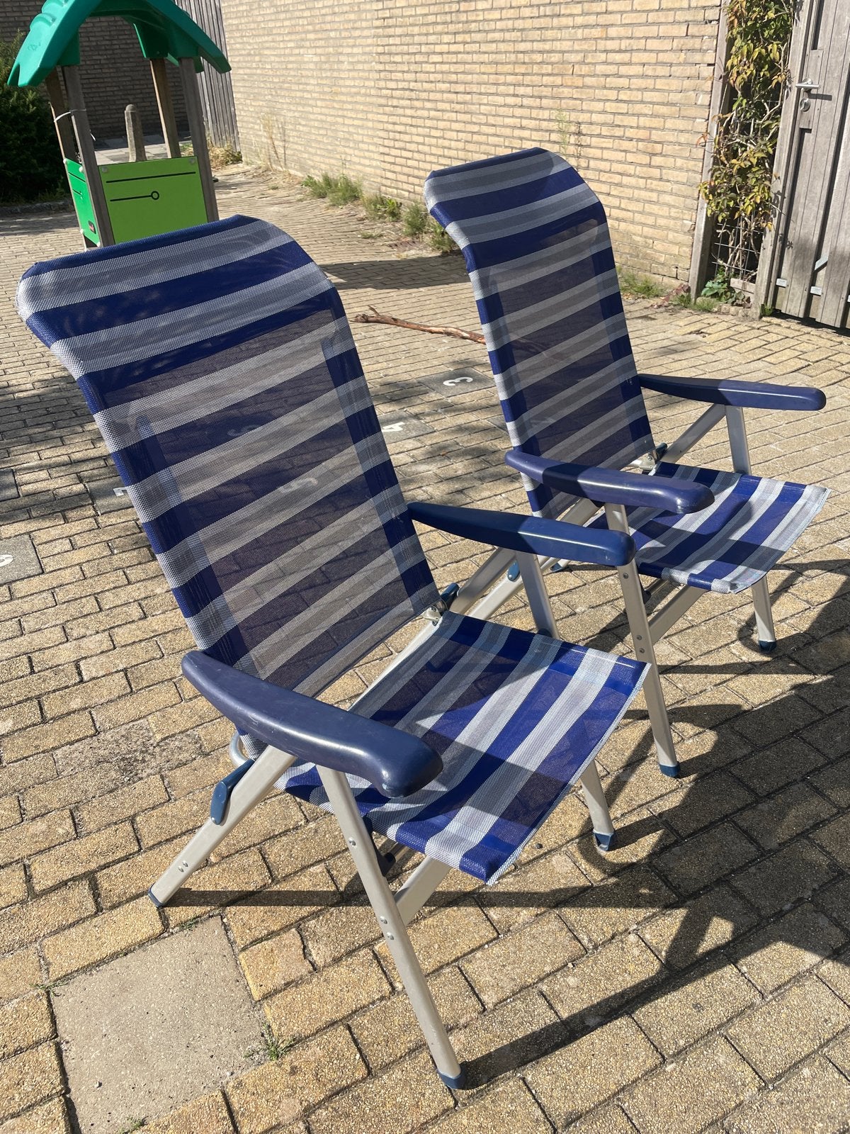 2x Crespo campingstoelen blauw/wit gestreept, Ophalen, Gebruikt, Aluminium, Inklapbaar