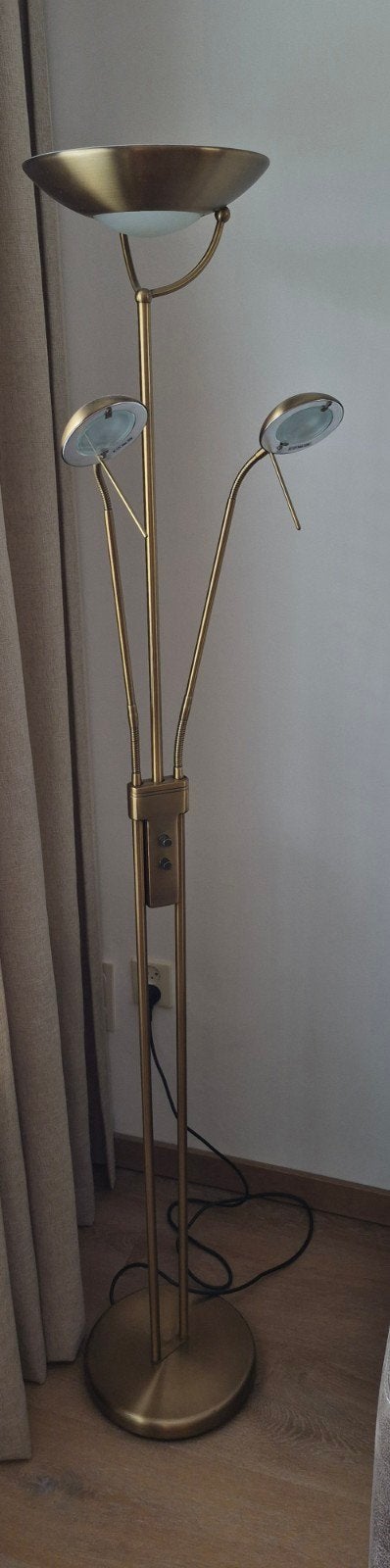 Messing Vloerlamp met Leeslampen - Dimbaar, Ophalen, Gebruikt, Overige fittingen, Metaal