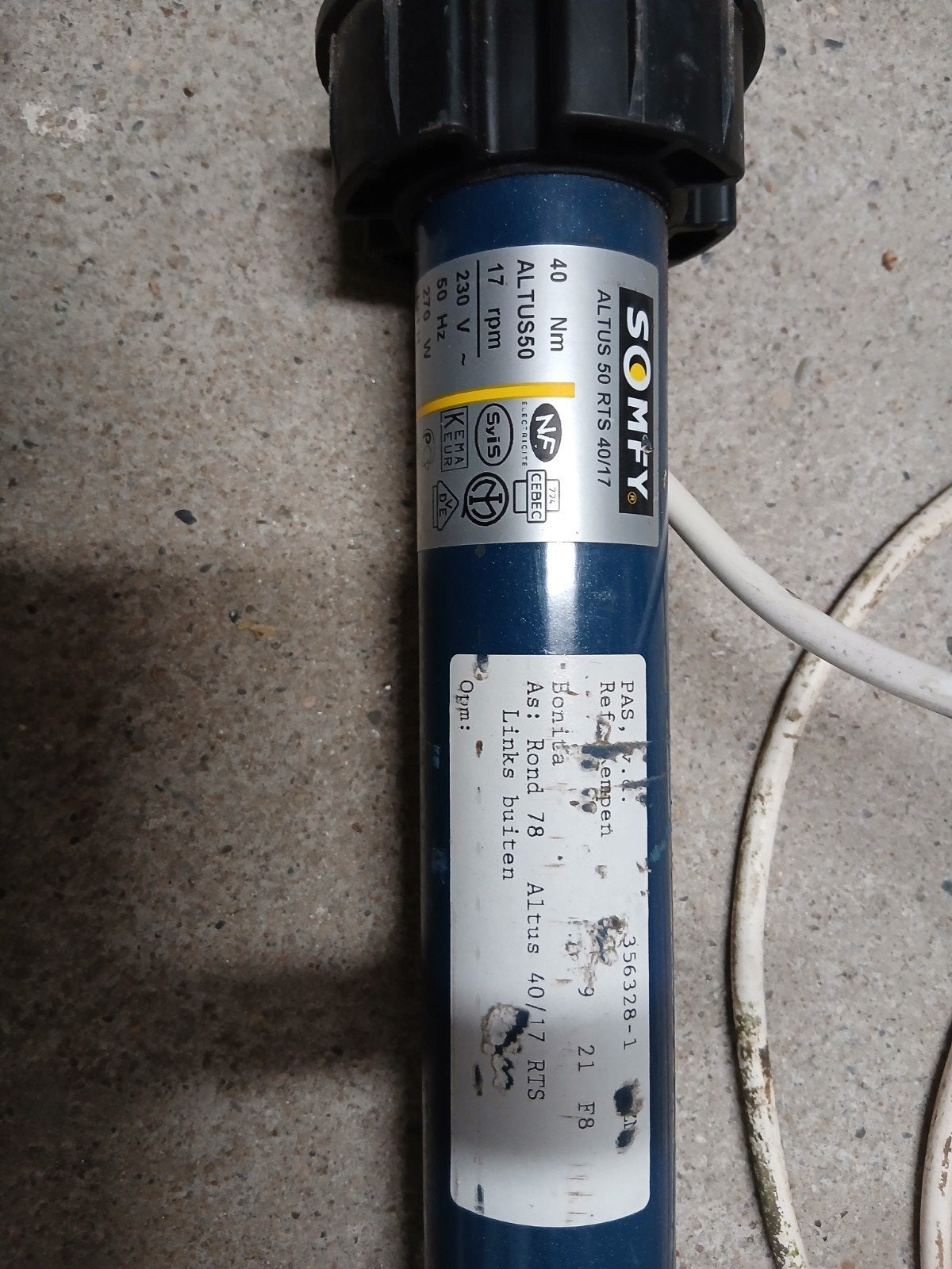 Somfy Altus 50 RTS 40/17 buismotor voor rolluik/zonwering, Gebruikt, Overige kleuren, Minder dan 100 cm, Ophalen of Verzenden