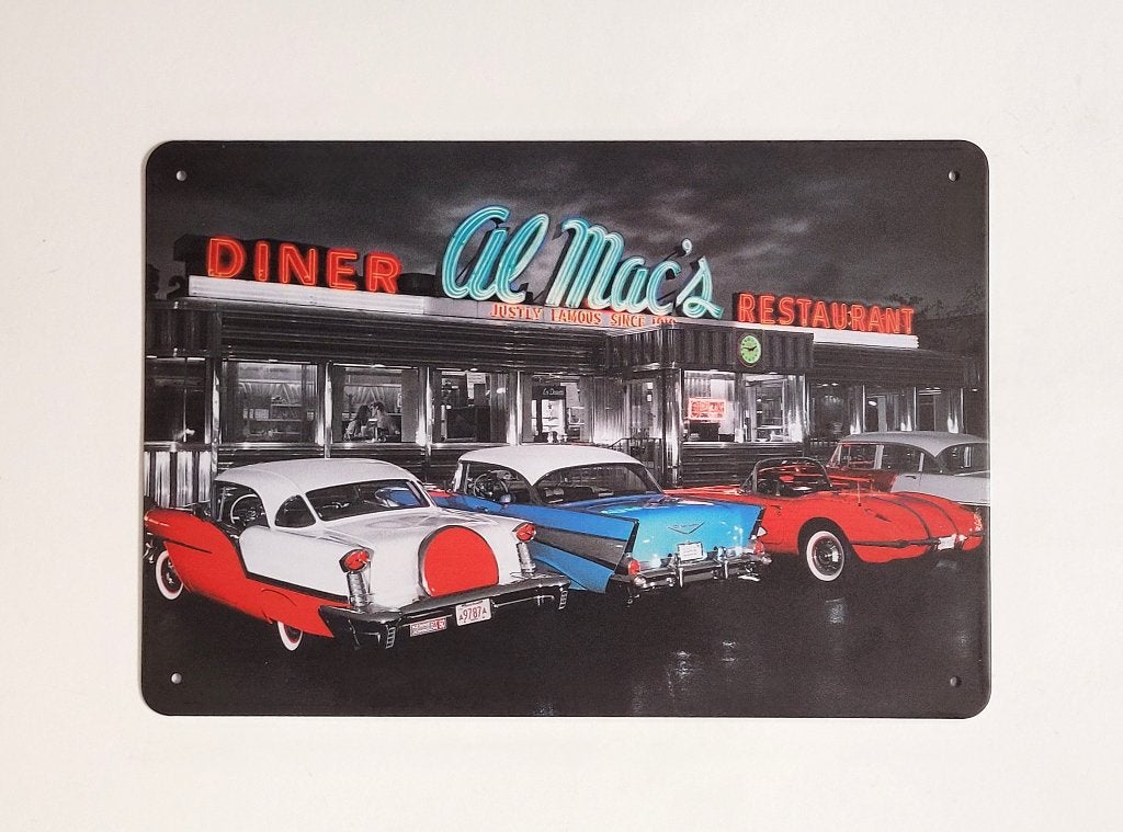Diner Al Mac's autos reclamebord van metaal wandbord deco, Huis en Inrichting, Woonaccessoires | Wanddecoraties, Info@deconoord.nl