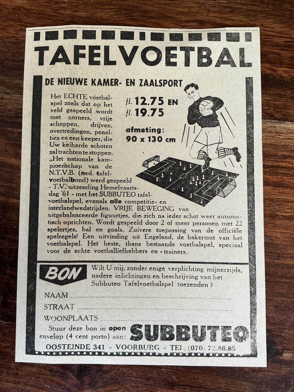 Reklame Subbuteo Tafelvoetbal uit november 1961, Ophalen of Verzenden, Knipsel(s)