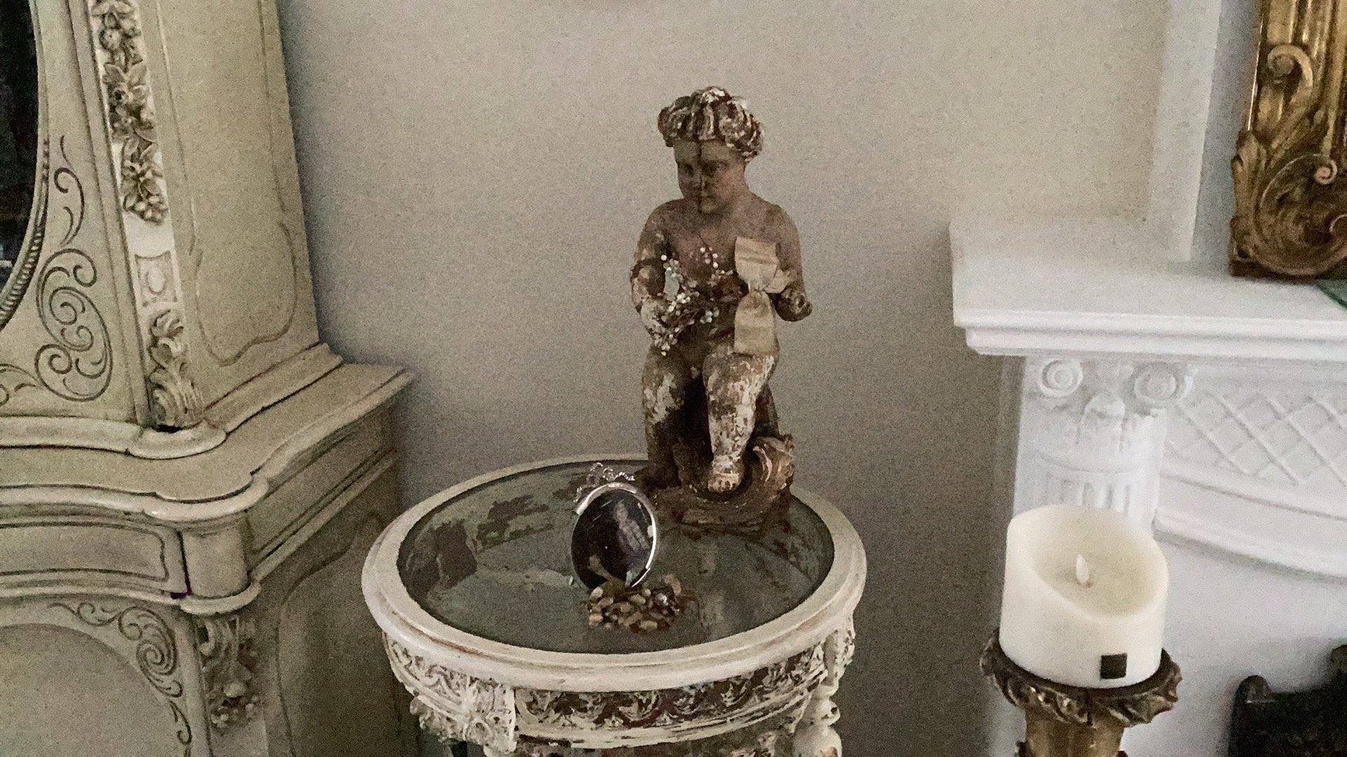 Prachtige antieke houen putti engel, Ophalen of Verzenden