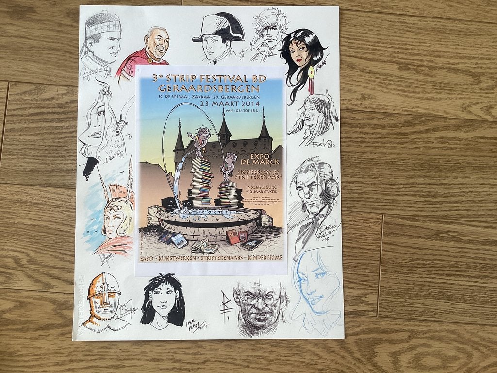 Poster 13 originele tekeningen 2014 Geraardsbergen stripfest, Eén stripboek, Ophalen of Verzenden, Zo goed als nieuw