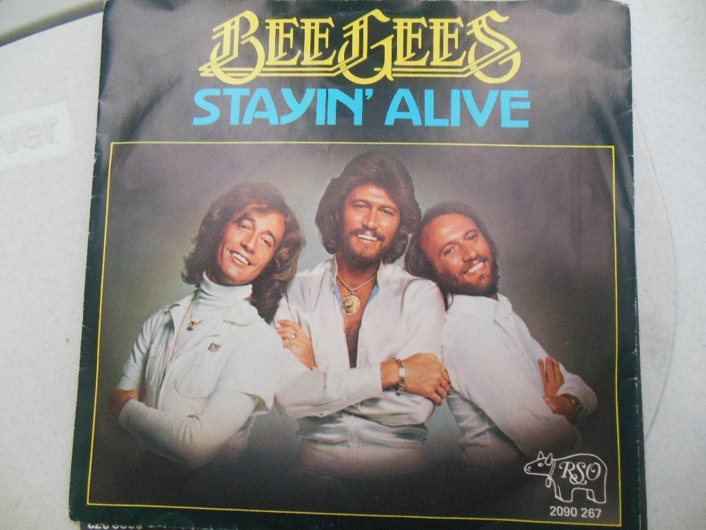 single beegees stayin'alive 45rpm jukebox vinyl record 7inch, Gebruikt, 7 inch, Ophalen of Verzenden, Pop