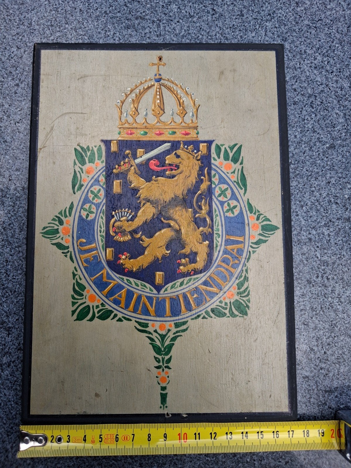 Vintage houten bord bordje met geschilderd Nederlands wapen, Ophalen of Verzenden