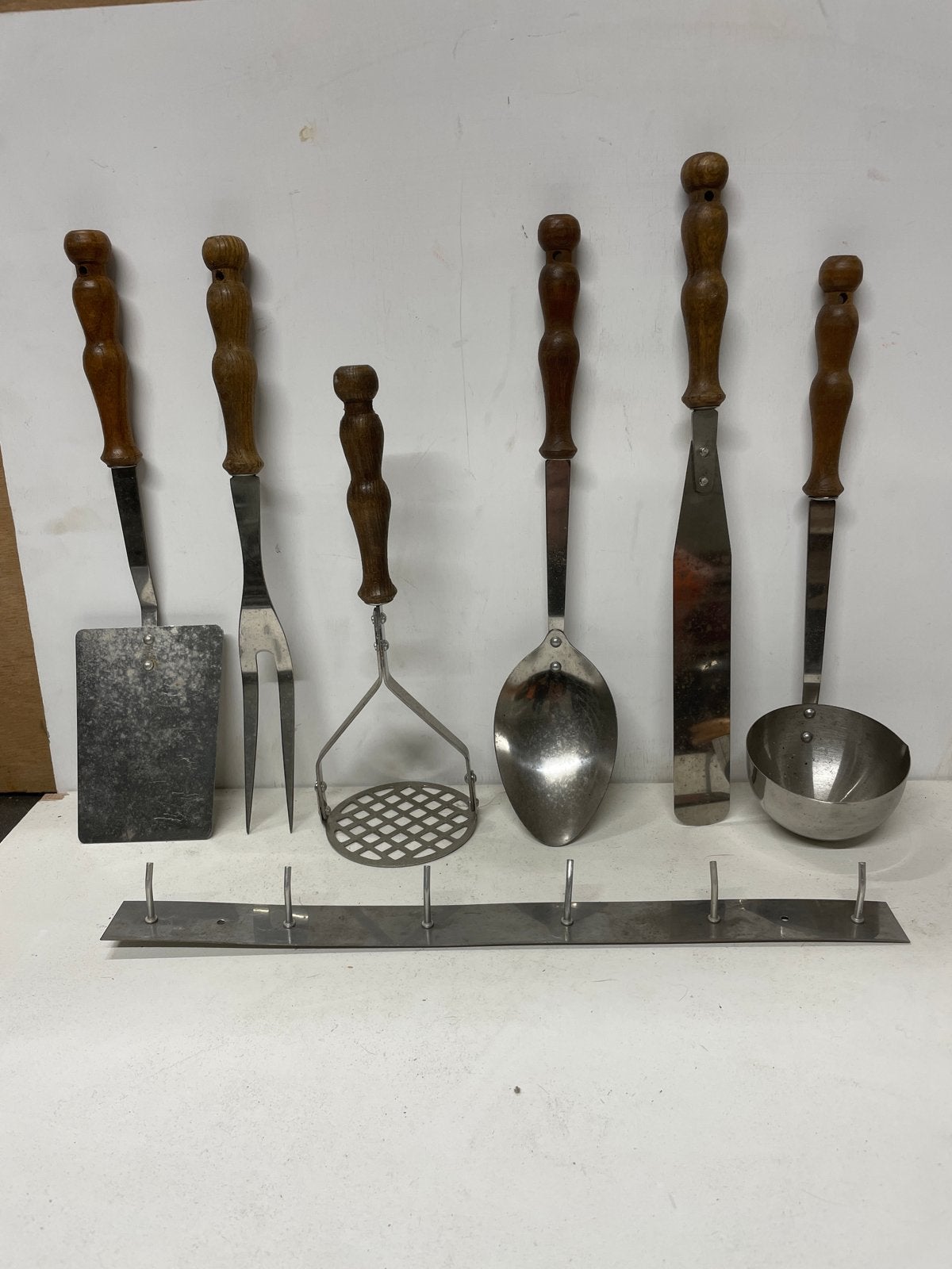 Set van 6 vintage keukenbenodigdheden met houten handvat, Ophalen of Verzenden, Metaal, Overige typen, Gebruikt
