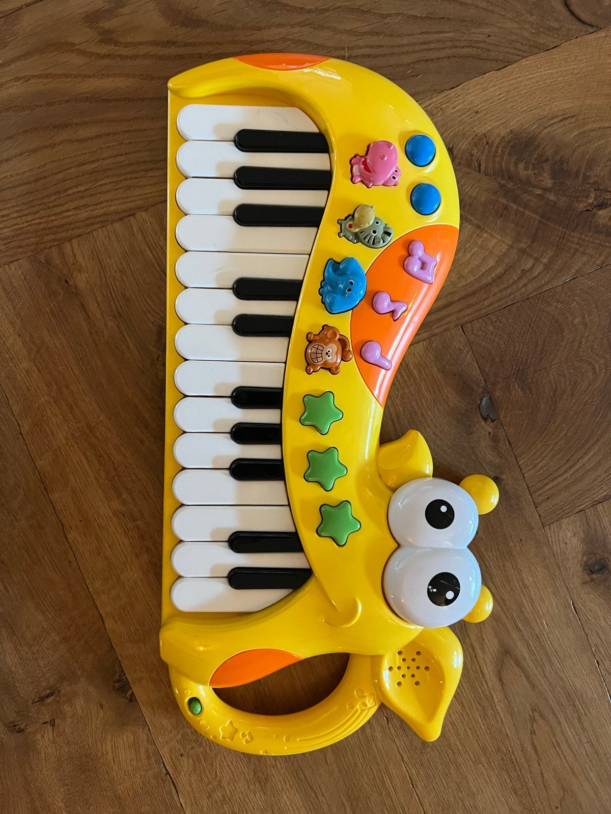 Vrolijk geel kinderpiano met dierengeluiden en licht, Ophalen of Verzenden, Gebruikt, Overige typen, Met licht