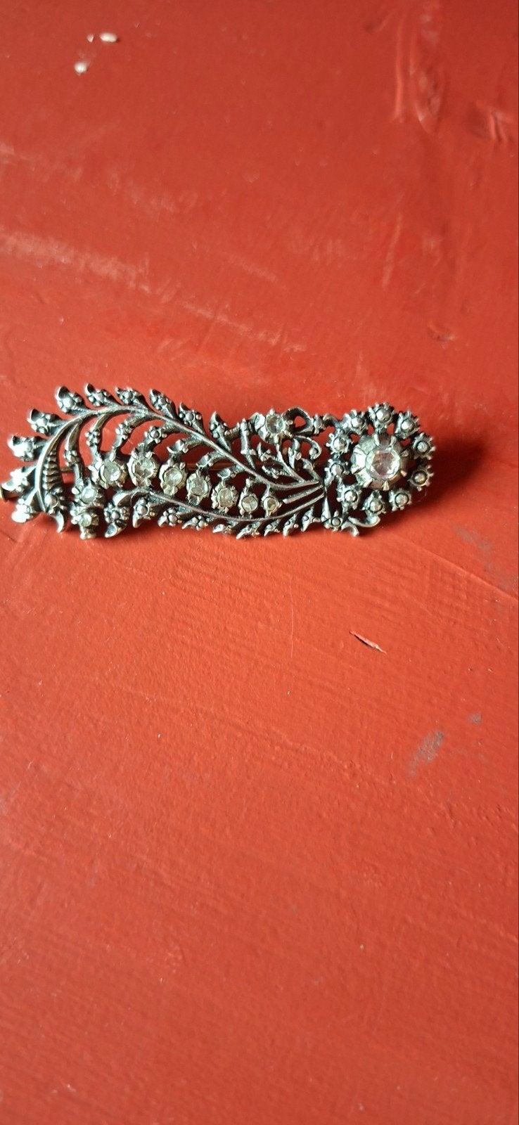 Antieke Zilveren Veerbroche met Roosdiamant op folie., Sieraden, Tassen en Uiterlijk, Ophalen of Verzenden, Zilver, Broche