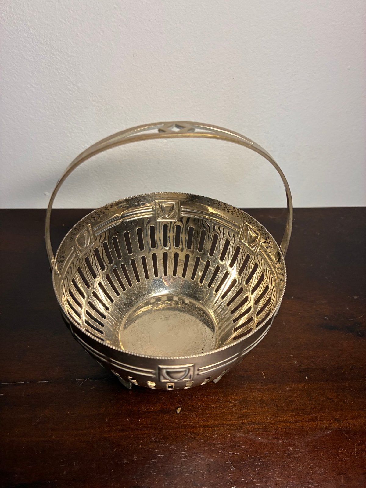 Antiek metalen Jugendstil Mandje met Ajourranden, Ophalen of Verzenden