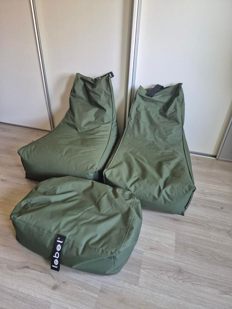 Merk Lebel zitzakken, keurige staat, weinig gebruikt, Huis en Inrichting, Zitzakken, Ophalen, Zo goed als nieuw, Groen, Zitzak