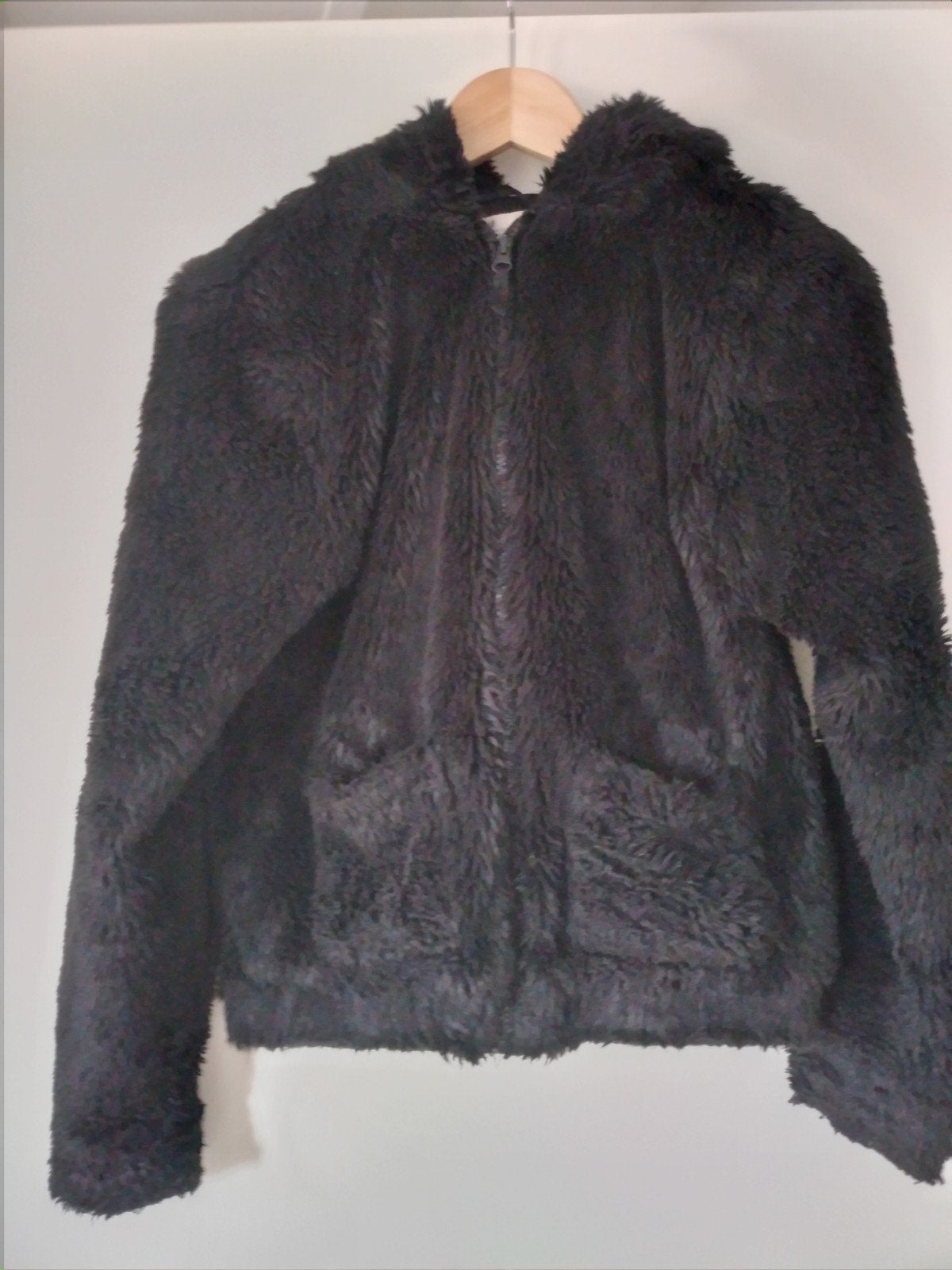 Zwarte pluche jas maat 158/164, Kinderen en Baby's, Kinderkleding | Maat 158, Gebruikt, Meisje, H&M, Ophalen of Verzenden