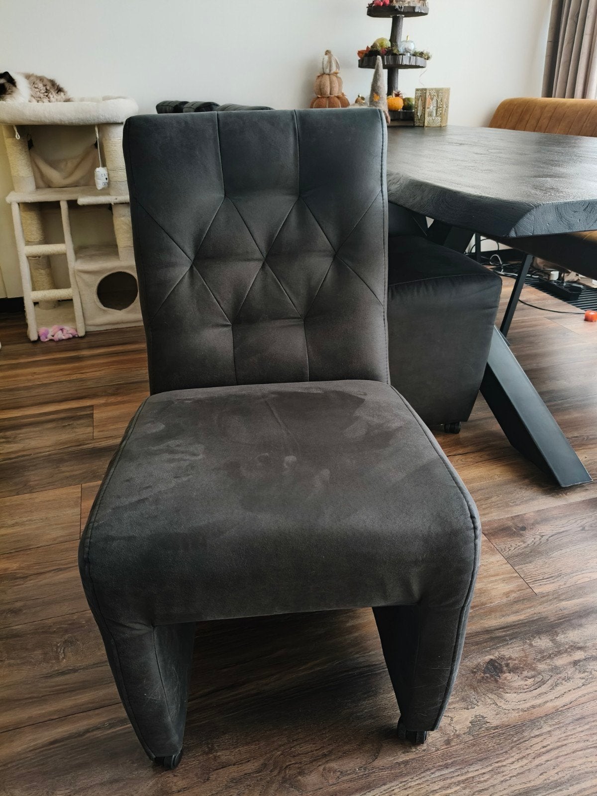 Set van 4 eetkamerstoelen op wieltjes, Huis en Inrichting, Stoelen, Ophalen, Zwart, Zo goed als nieuw, Vier