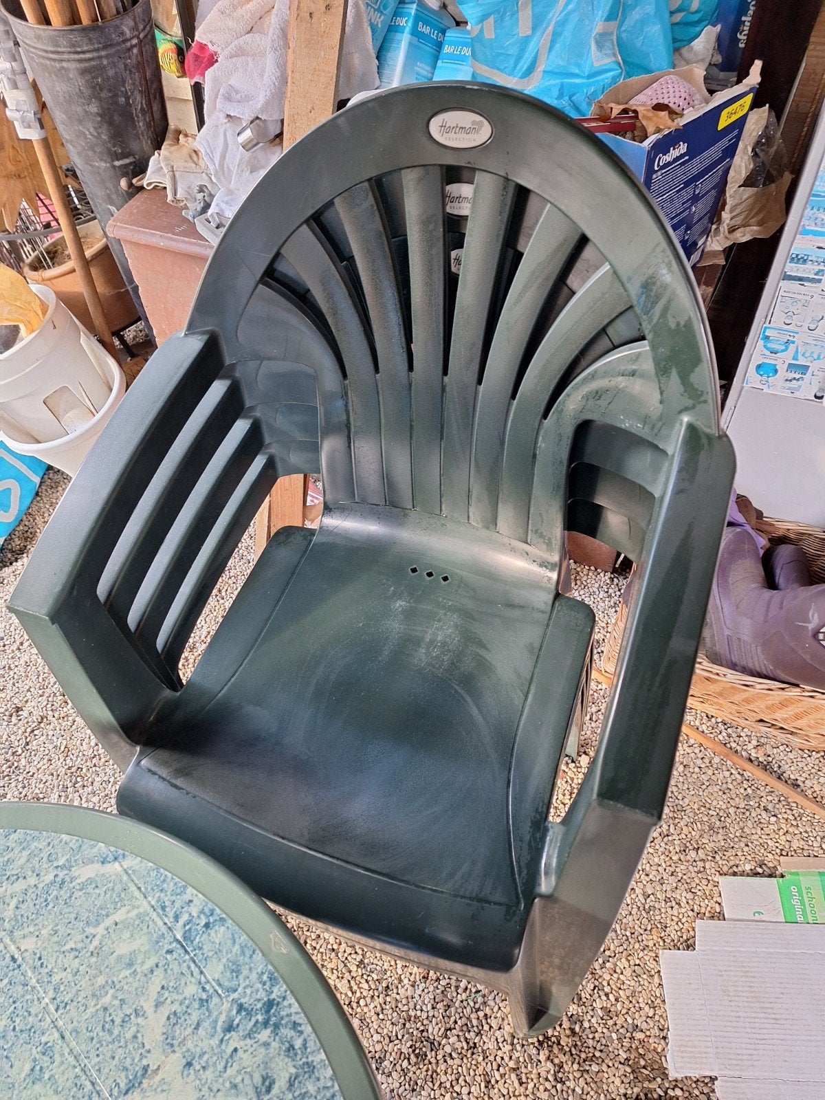 Hartmann tuintafel met vier stoelen, Ophalen, Gebruikt, Kunststof