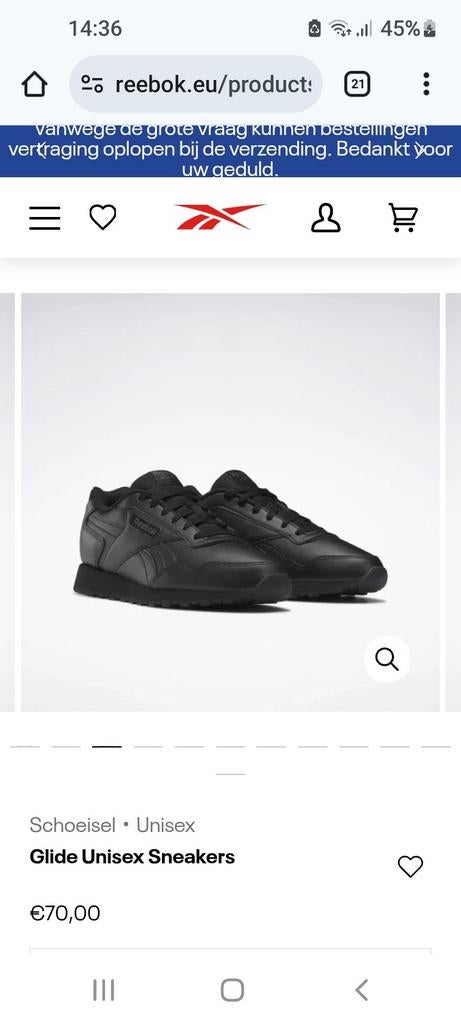 Nieuw - Reebok Gilde uniseks sneakers maat 40, Ophalen, Nieuw, Zwart, Sneakers of Gympen