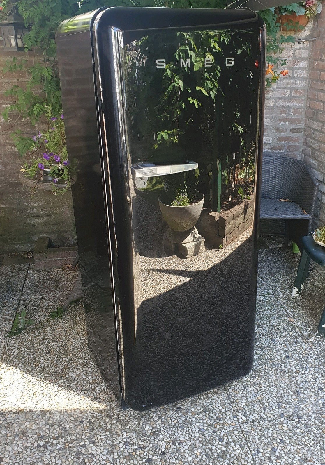 Smeg Koelkast Zwart met Vriesvak - 151x60 cm, Ophalen, 150 tot 200 liter, Gebruikt, 60 cm of meer