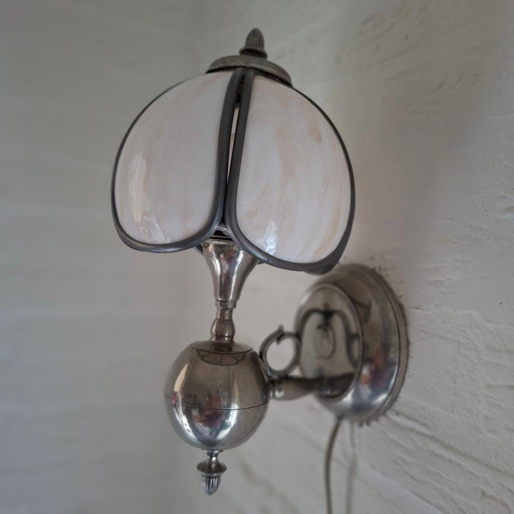 Tinnen wandlamp in Tiffany stijl - Perfecte staat, Ophalen of Verzenden