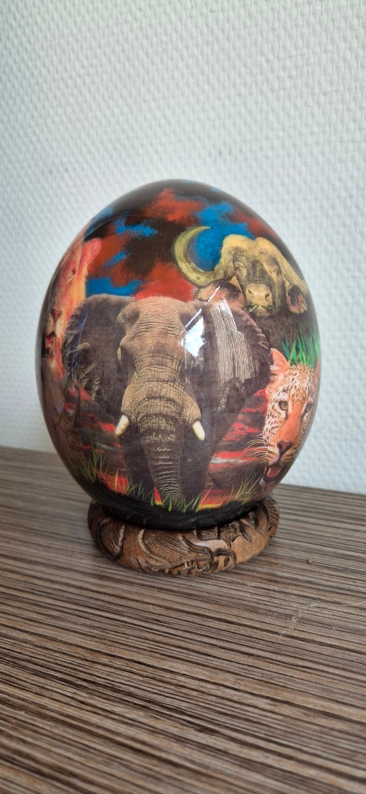 Vintage Struisvogelei "Big Five" Handbeschilderd, Antiek en Kunst, Ophalen of Verzenden, Handgemaakt, Natuurlijk materiaal