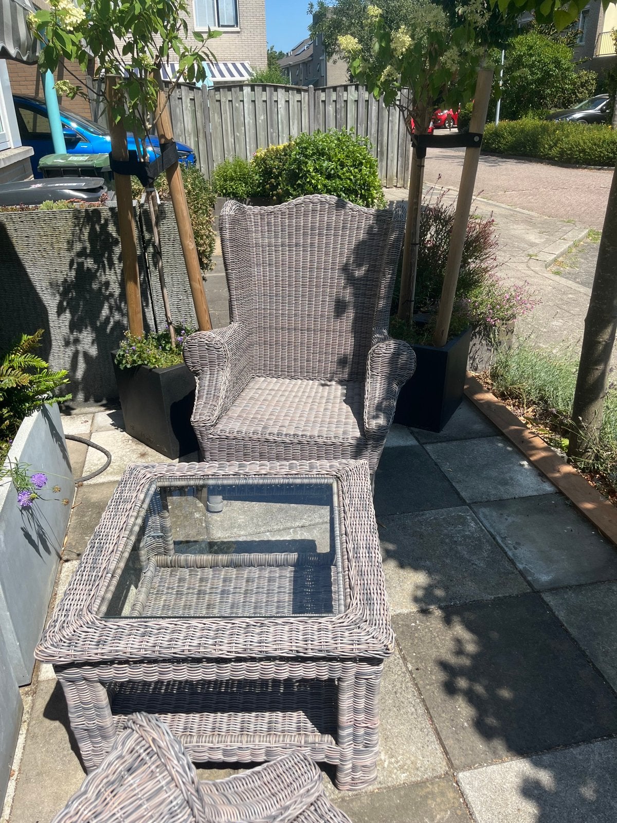 6 Riviera Maison Nicolas Wing stoelen met 4 hockers+tafeltje, Ophalen, Gebruikt