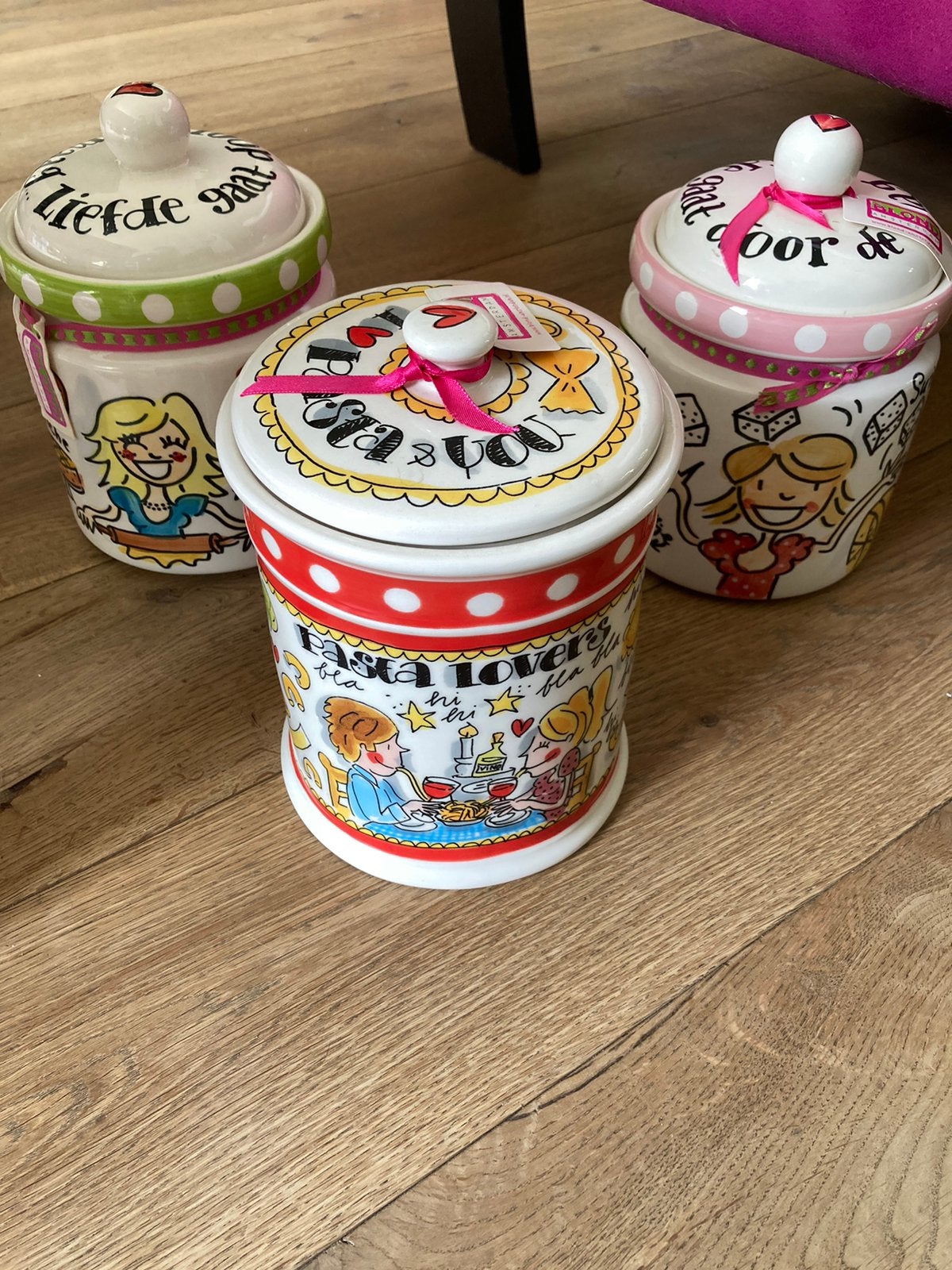 Blond Amsterdam pot voorraadpot pasta roze groen, Blond Amsterdam, Nieuw, Ophalen of Verzenden, Voorraadpot