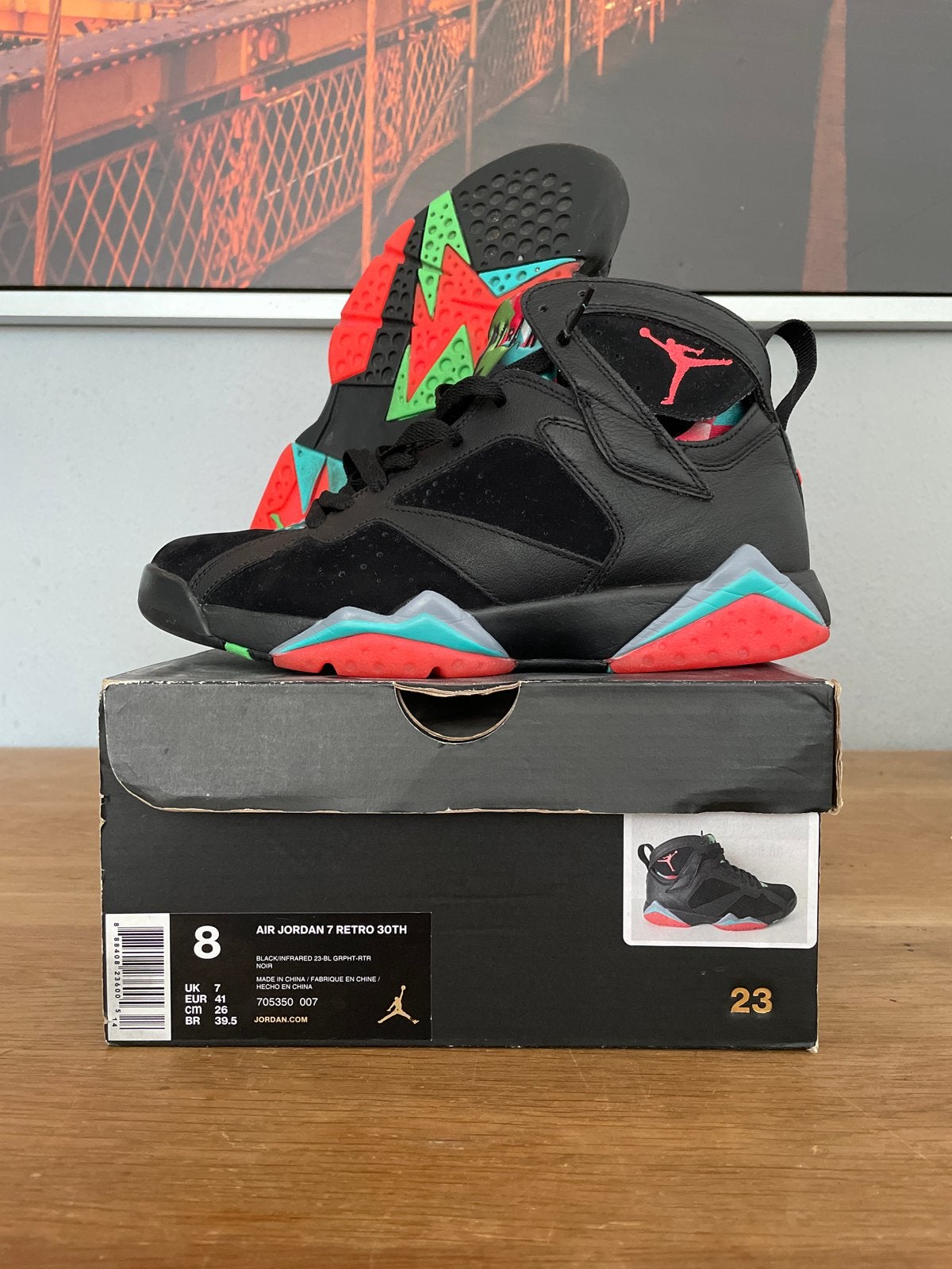 Air Jordan 7 Retro 30th Infrared - Maat 41 - OG Box, Ophalen of Verzenden, Zo goed als nieuw, Zwart, Sneakers of Gympen