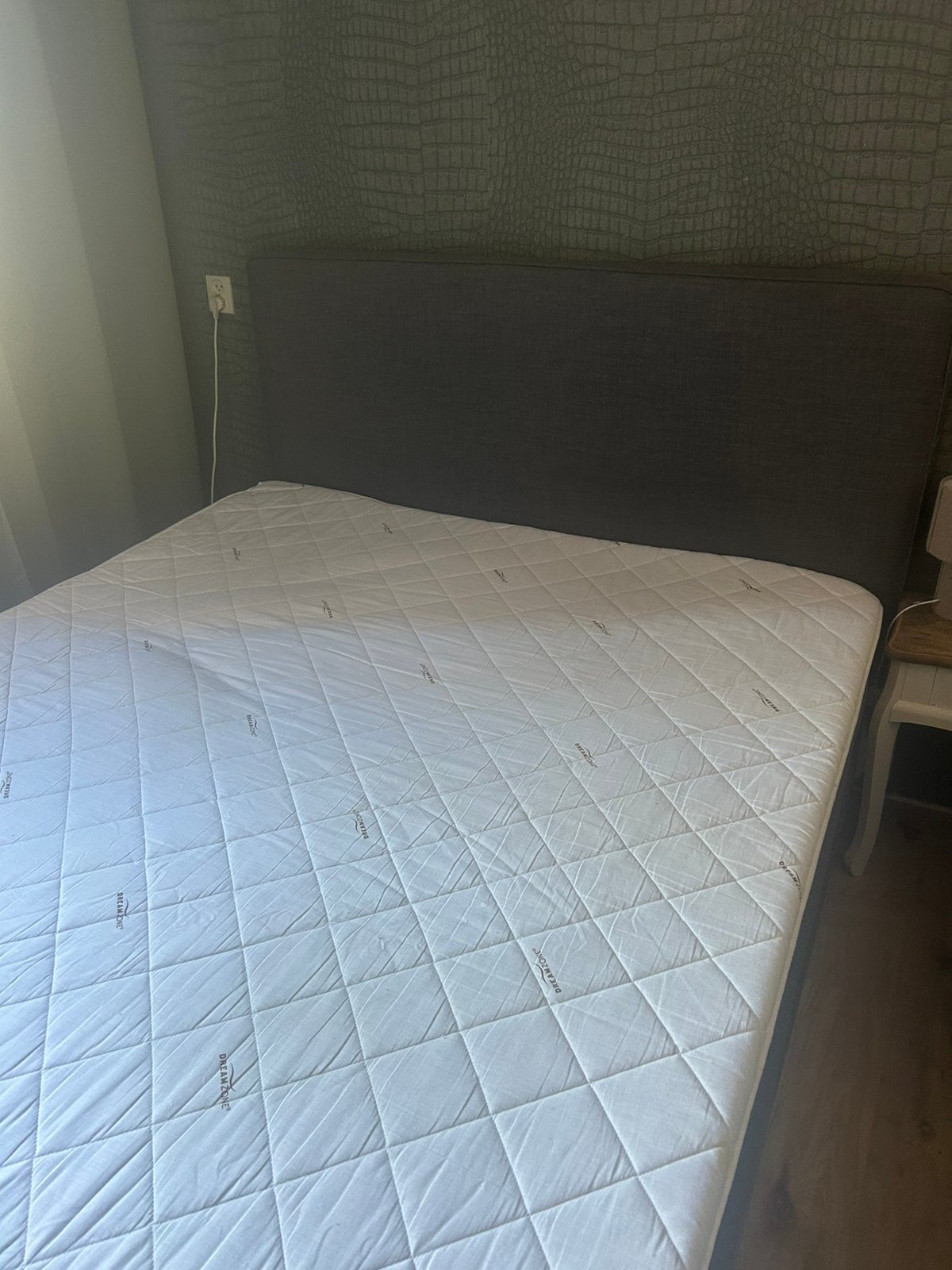 Gratis boxspring 160x200, Ophalen, Tweepersoons, Zo goed als nieuw, Grijs