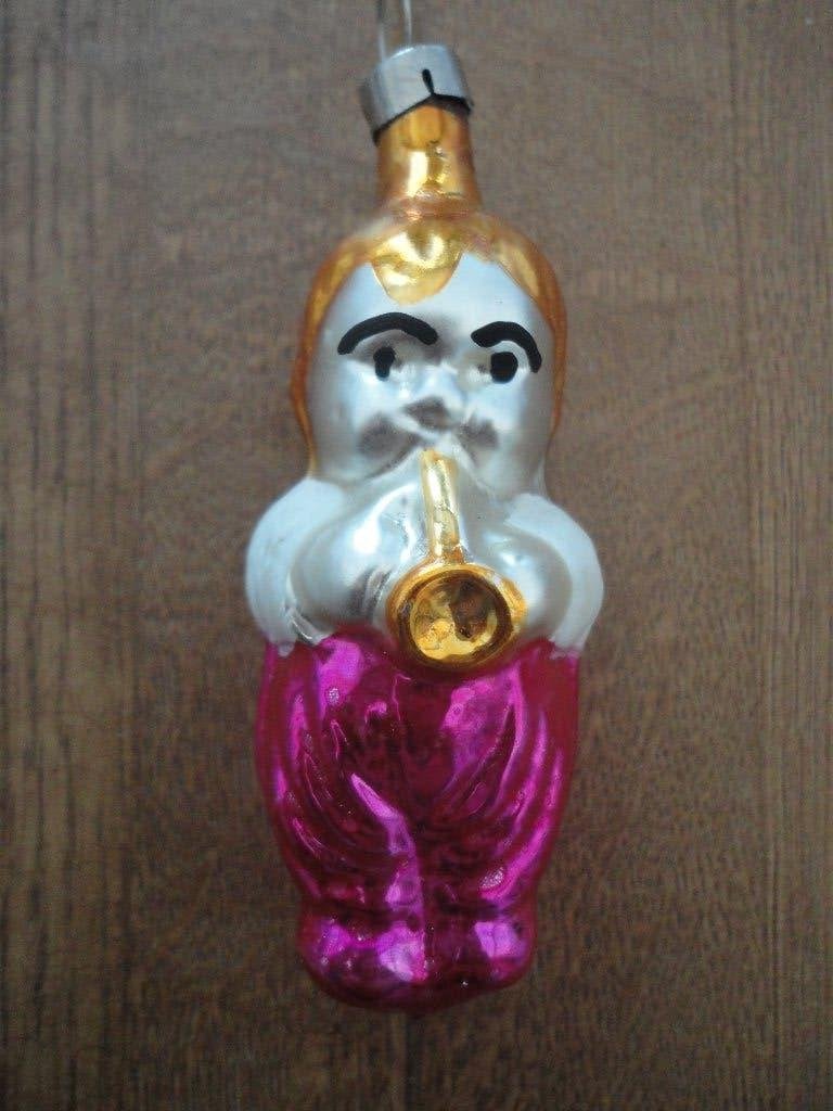 Mooie oude glazen kerstbal kindje met fluit, Ophalen of Verzenden, Gebruikt