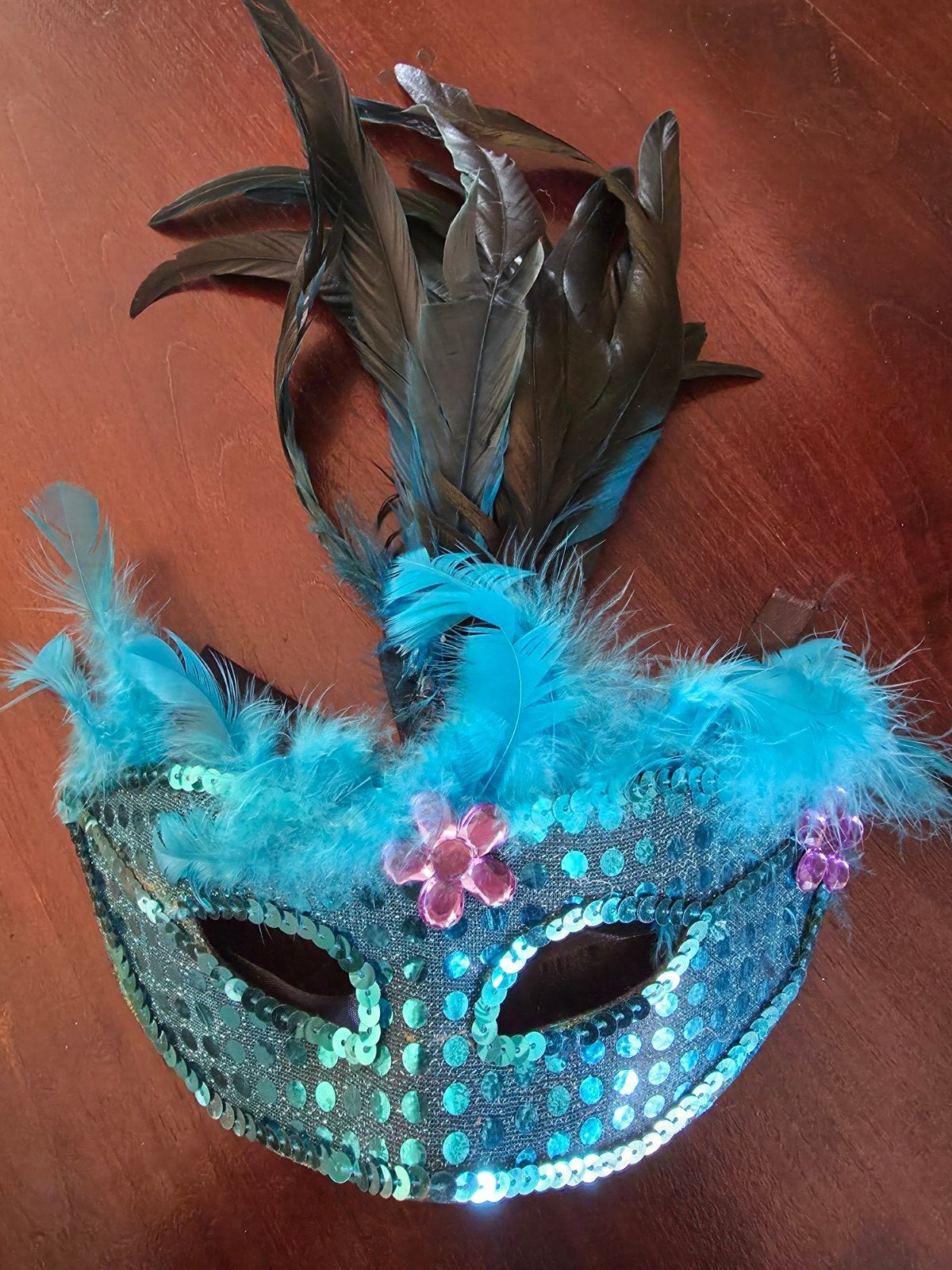 masker met veren en pailletten, Ophalen of Verzenden, Zo goed als nieuw, Carnaval, Accessoires