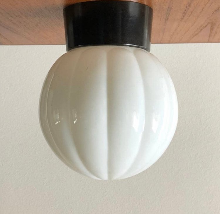 Art Deco Thabur plafondlamp | Wit opaalglas | jaren 30, Thabur, Zo goed als nieuw, Wit, Plafondlamp
