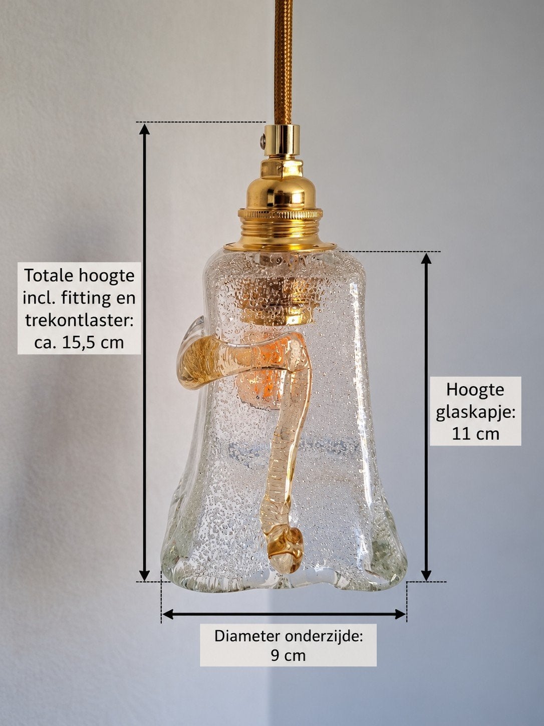 Hanglamp ‘Cute’ – bijzonder glas – goudkleurig, Gebruikt, E14 (klein), Ophalen of Verzenden, Glas