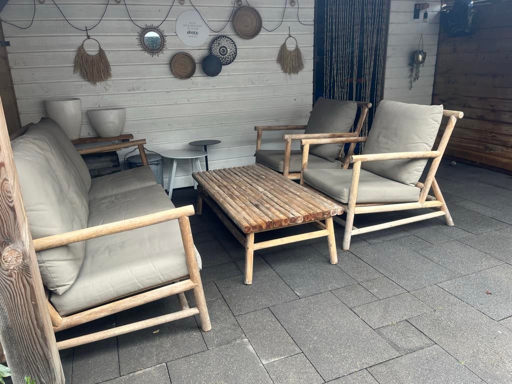 Tuinset Apple Bee Royale bank, tafel en 2 stoelen, Tuin en Terras, 5 zitplaatsen, Gebruikt, Ophalen of Verzenden, Hout