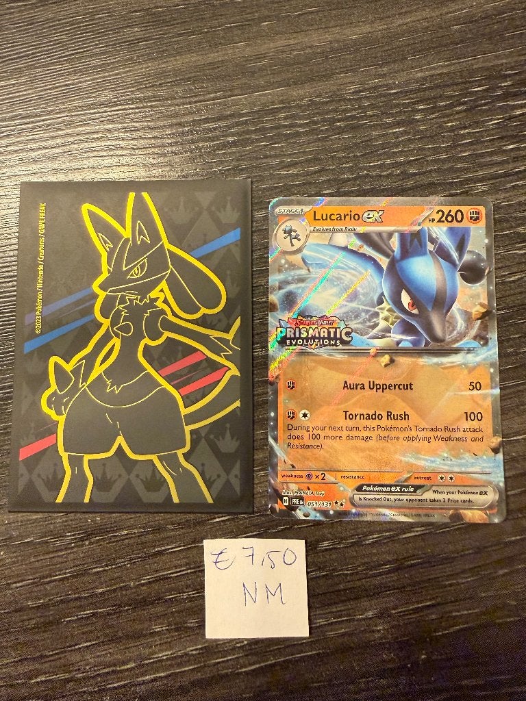 Lucario EX 2025 051/131 Stamped Prismatic Evolutions, Ophalen of Verzenden, Zo goed als nieuw, Losse kaart, Foil