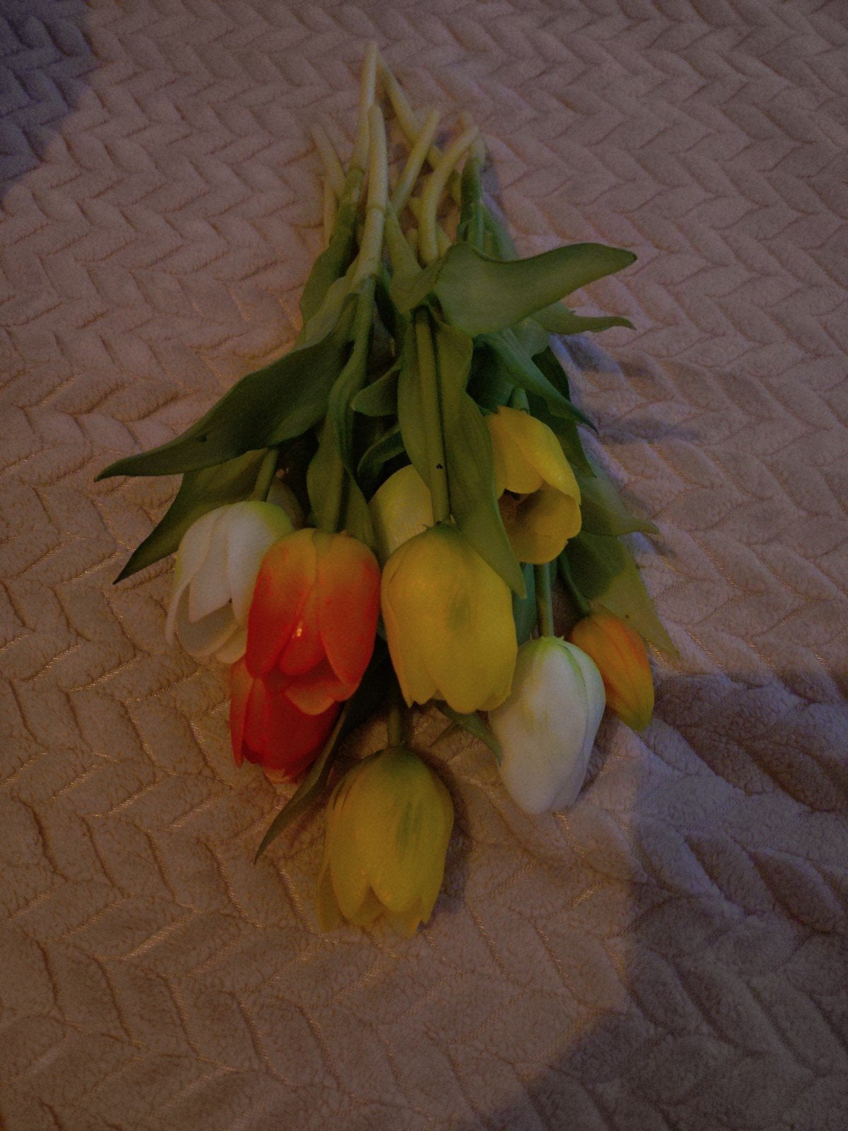 Kunst tulpen oranje / geel / wit, Ophalen