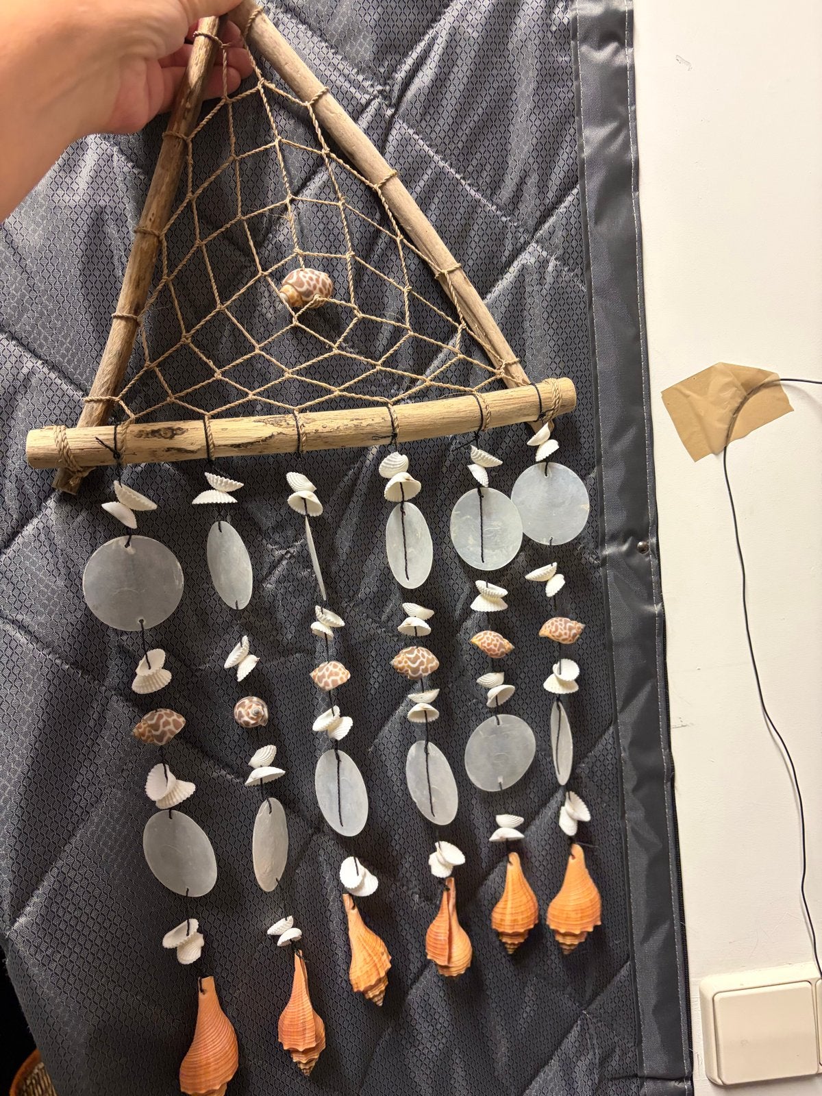 Handgemaakte Dromenvanger met Schelpen en Hout, Meerkleurig, Boho, Ophalen of Verzenden, Zo goed als nieuw