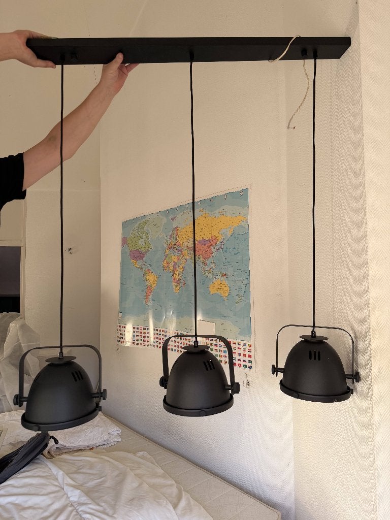 Industriële hanglamp met 3 grote spots, Ophalen, Zo goed als nieuw, Metaal