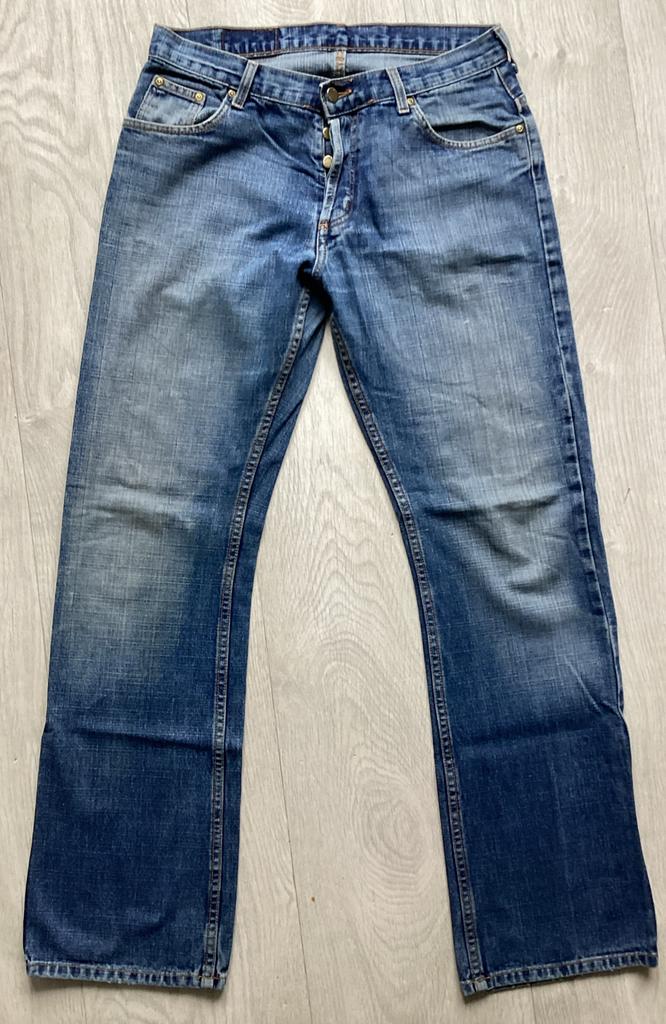 blauwe jeans spijkerbroek maat W34 wrangler Gedragen, Blauw, Wrangler, Ophalen of Verzenden, W33 - W34 (confectie 48/50)