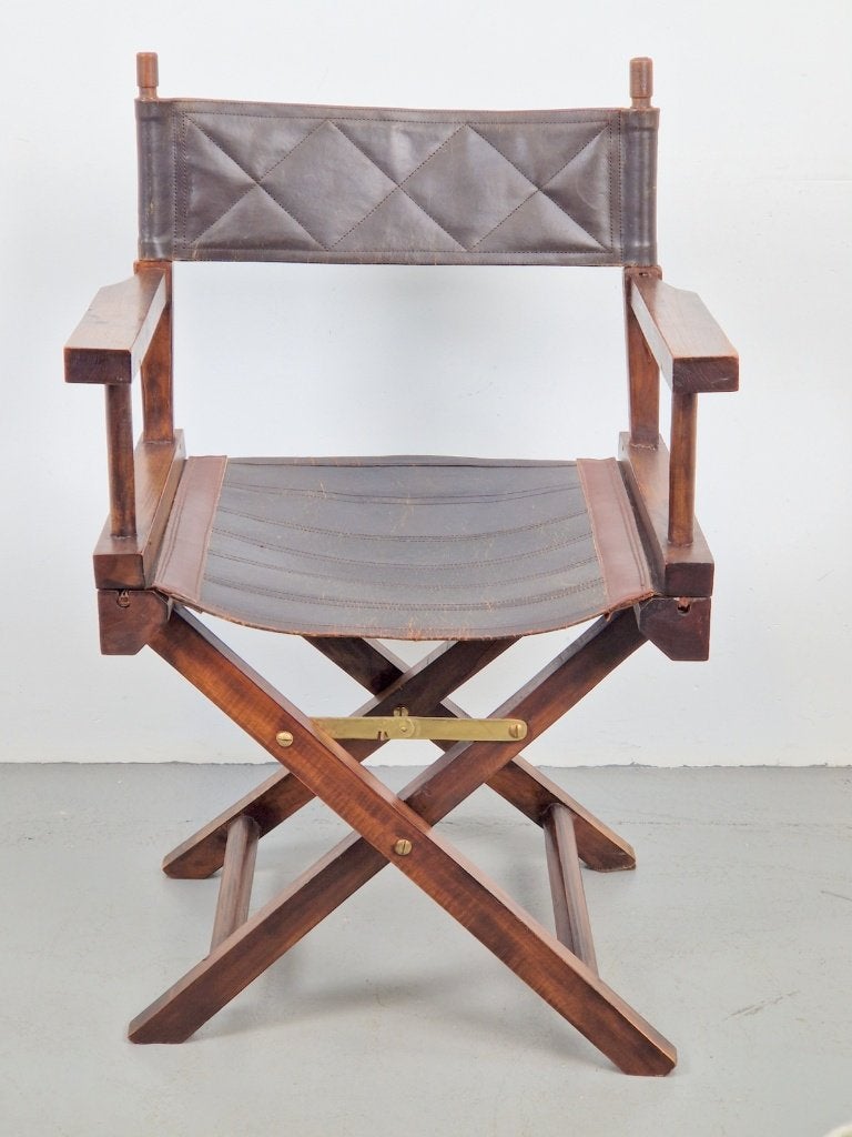 Vintage regisseursstoel leer Directors Stoel Opvouwbare '70, Huis en Inrichting, Gebruikt, Bruin, Vintage, Hout