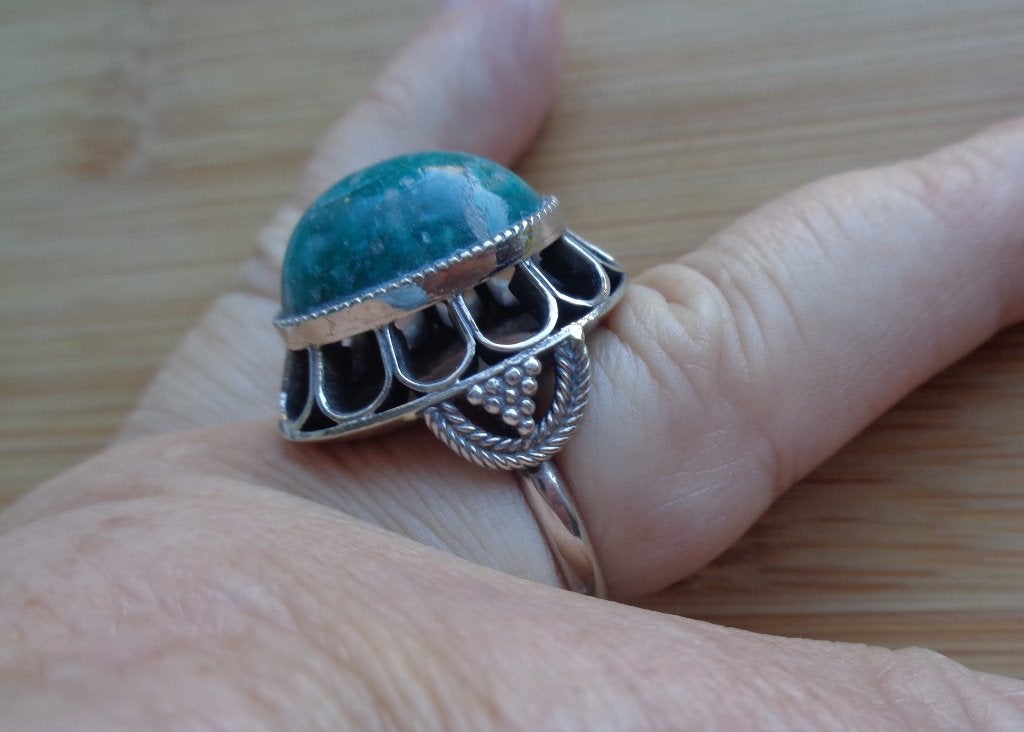 zilveren ring met grote amazoniet steen [945], Sieraden, Tassen en Uiterlijk, Ophalen of Verzenden, Zilver, Ring