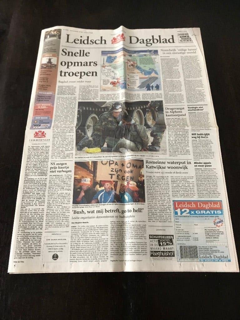 Leidsch Dagblad 2003 Snelle opmars troepen. Bagdad etc., Verzamelen, Ophalen of Verzenden, 1980 tot heden, Krant